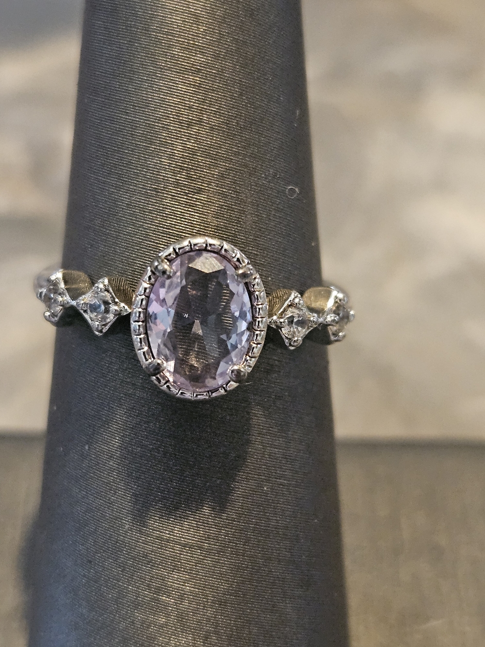 Bomb Party Silver Tone Oval Lavender Gemstone Ring